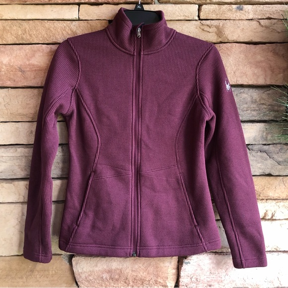 Spyder Core Maroon Full Zip Waffle Knit Embroidered Jacket Women’s Small NWOT - Picture 1 of 11